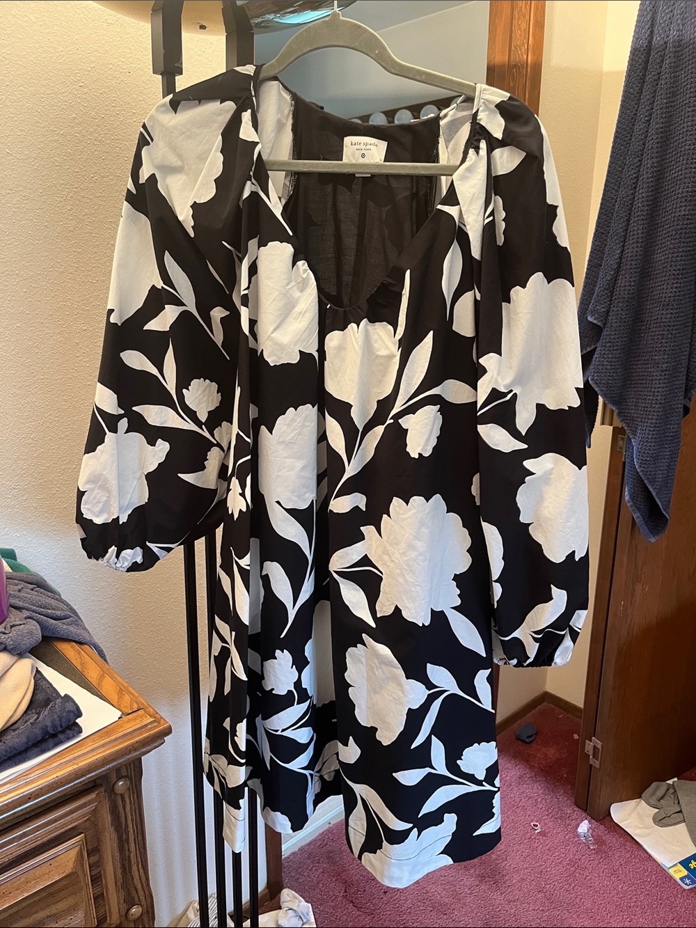 Black Dress with Bold White Floral Print